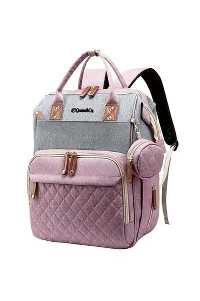 Quasar & Co. Geanta/rucsac, Quasar & Co.®, cu port USB si 14 compartimente, textil, 40 x 30 x 14 cm, roz/gri