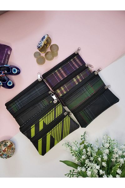 şengül takı evi 4 Pcs Mixed Color Coin Purse Impertex Water-Proof Fabric Double Zipper 10 X 13 cm Wallet