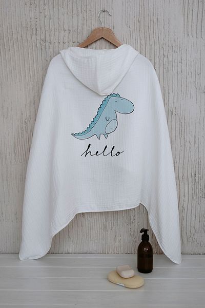 Tuğba Kuğu 4 Layers Muslin Hooded Towel - Pure Baby Series - Blue Dinosaur