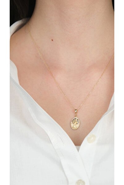 Arpaş 14 Ayar Altın Ağaç Desenli Plaka Kolye Ucu