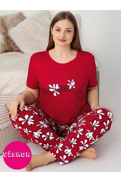 GUAVA+ Crew Neck Buttonless Women's Pajama Set Plus Size Summer Short Sleeve