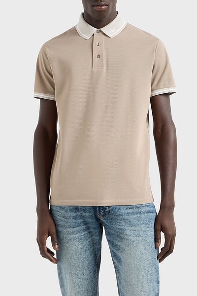 Emporio Armani Stretch Cotton Regular Fit Buttoned Polo Neck t Shirt Men's Polo Collar t Shirt Beige
