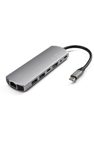 FIXED Hub USB Fix Multiport 7 în 1, USB 3.0, Ethernet RJ45, HDMI 4K, Audio 3,5 mm, Aluminiu, PD 100W