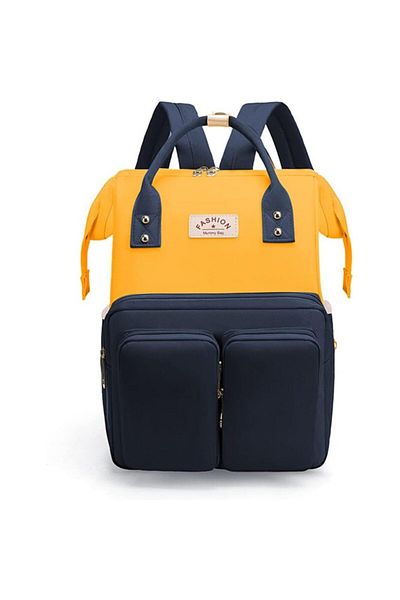 Quasar & Co. Rucsac ®, Pentru mame și bebeluși, Compartimentat, Textil, 37x27x16 cm, Galben-bleumarin