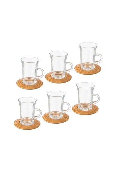 HIC Tea cup with wooden plates set of 6 pieces