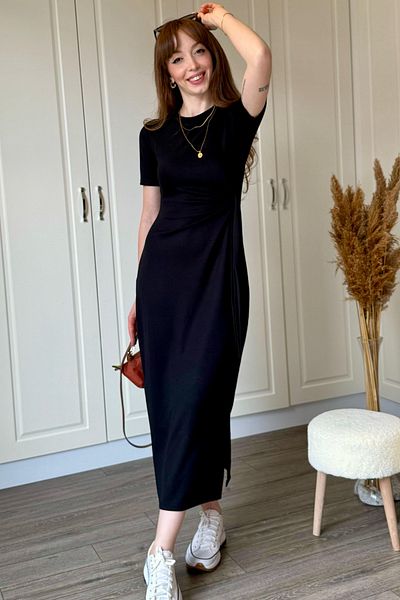 Dilay Gökoğlu Butik Rochie Midi Modal Neagră cu șireturi