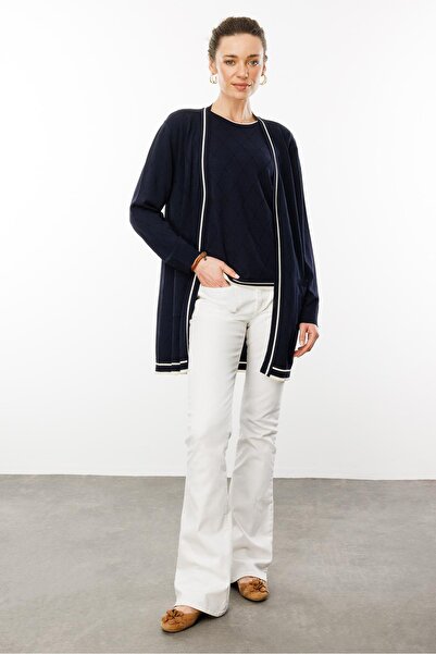 Desen Triko Women's Dawn Rain Navy Blue Summer Cardigan