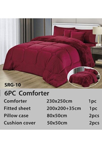 Moon 6 Pieces Winter Comforter Set One Velvet Side And One Side Fur Queen Size 230x250 cm