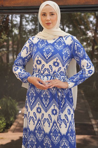 giyze Φόρεμα Hijab με σχέδιο Saks Blue 13003