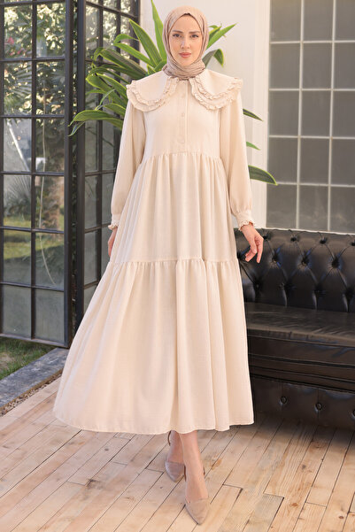 giyze Bebe Yaka Elbise Taş Rengi 2079