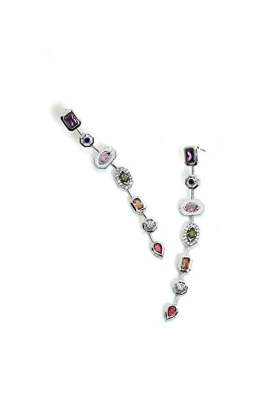 ÖZÜM TAKI Women's Steel Multicolored Earrings Silver