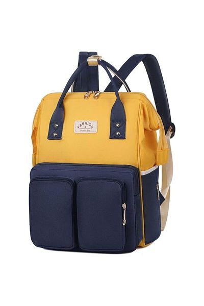 Quasar & Co. Rucsac ®, Pentru mame și bebeluși, Compartimentat, Textil, 37x27x16 cm, Galben-bleumarin