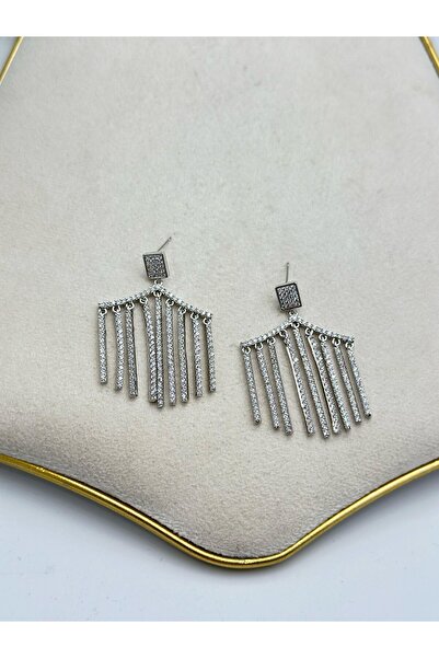Full Zircon Swing Detail Silver Plated Earrings