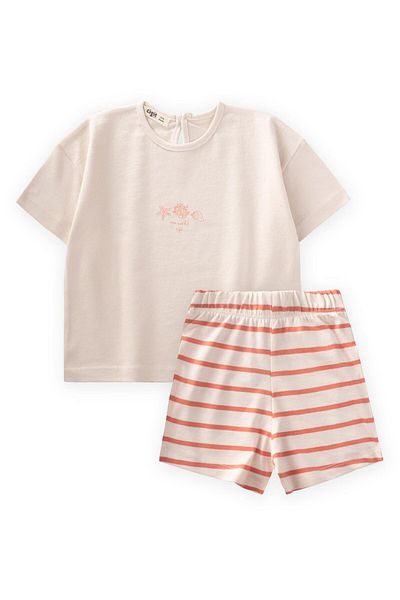 Cigit Printed Shorts T-Shirt Set 1-6 Years Ecru