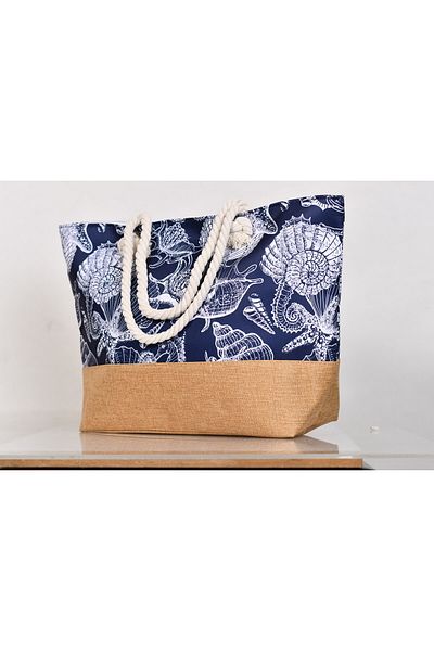 Generic Stylish beach bag with a linen lining and a hemp rope handle, large capacity, water resistant