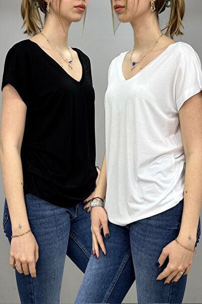 Tam Moda Γυναικείο και γιακά T-shirt Σετ δύο τεμαχίων Μαύρο-Λευκό