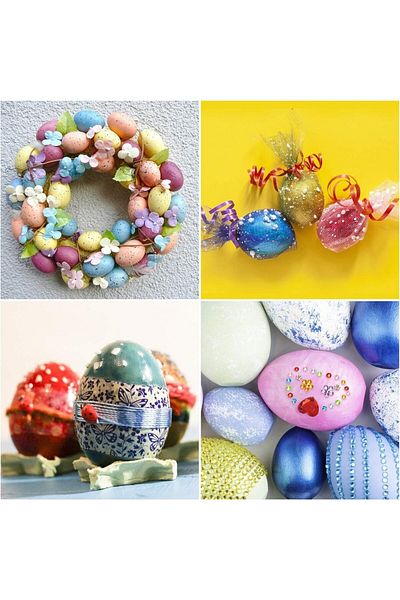 LAMEK Set de creație pentru ouă de Paște 16 cu accesorii de decor, plastic, multicolor, 6,5 x 4,1 cm