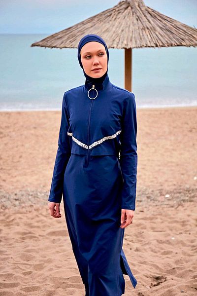 Marina Swimwear Parachute Navy Blue Full Covered Hijab Swimsuit M2411