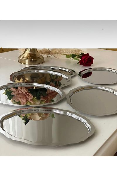 Abant Oval 6 Piece Silver Brown Presentation Tray
