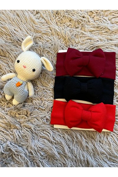 enes baby Pack of 3 Fluffy Bow-Knot Stretchy Soft Ribbed Bandana Set