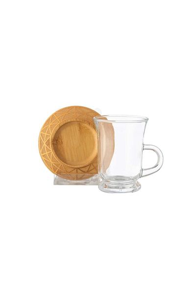 HIC Tea cup with wooden plates set of 6 pieces