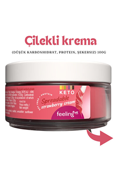 Perfect Keto Ketojenik, vegan ÇİLEK ezmesi çikolata sürülebilir krema 100 Gr ...