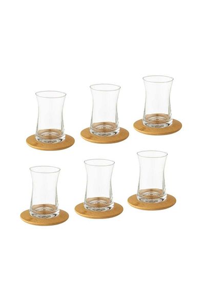 HIC Tea cup with wooden plates set of 6 pieces