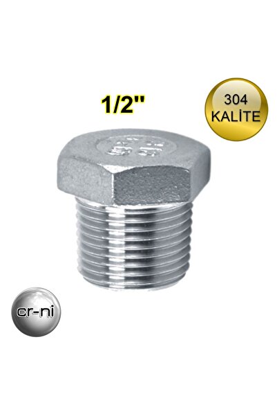 abcpaslanmaz Paslanmaz Çelik Kör Tapa Dış Dişli Krom 304 Kalite 1/2'' (2 Adet)