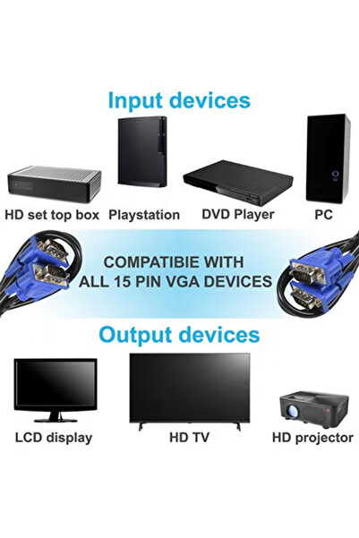 Taimi كابل VGA ذكر إلى ذكر بطول 1.5 متر لأجهزة الكمبيوتر والشاشات وأجهزة العرض - أسود/أزرق