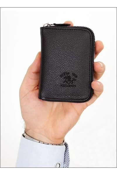 Newish Men's Black Vegan Leather Zippered Card Holder and Wallet