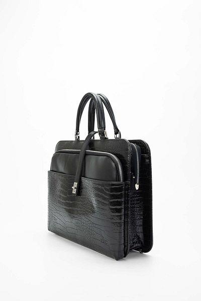 Tamer Tanca Unisex Vegan Black Croco Briefcase