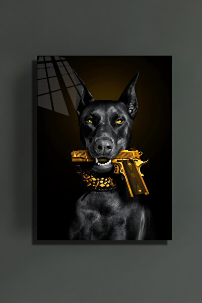 glassartdesign Doberman și pistol pictură pe sticlă pictură modernă pictură p...