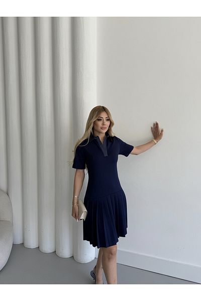 QİMYA BUTİK Buketli̇ Women's Polo Neck Skirt Pleated Knitted Mini Dress
