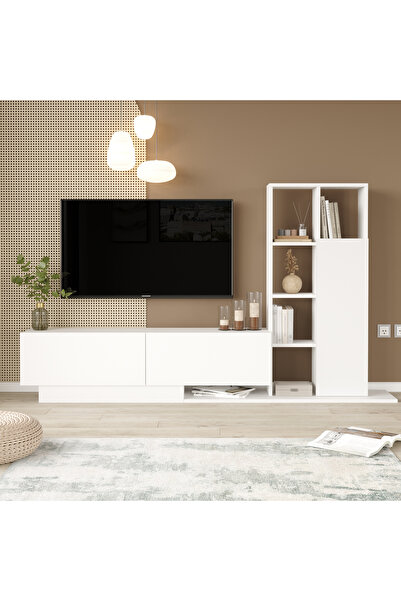 Robin Home Lotus Tv Ünitesi Kapaklı Kitaplık Raf Beyaz