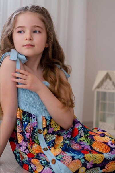 Hilal Akıncı Kids Kız Çocuk Ananas Baskılı Gipeli Askılı Elbise