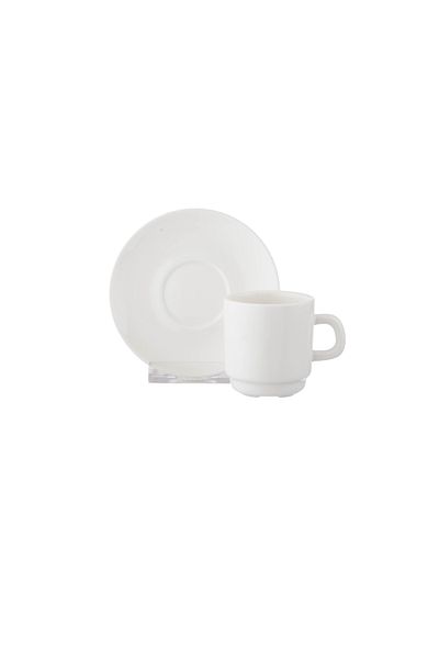 Dania Turkish coffee cup set, plain white porcelain, 6 cups and 6 saucers