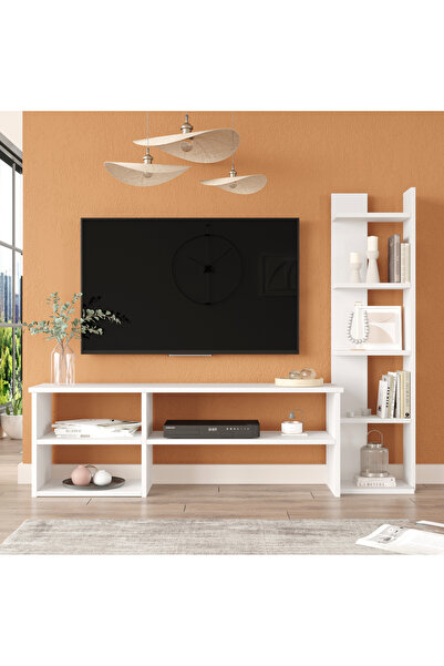 Robin Home Nexus Tv Ünitesi Tv Sehpası Kitaplıklı Beyaz