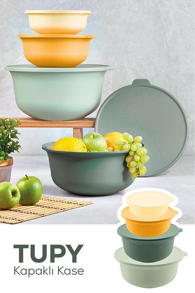 Vienev Set of 4 Sizes - Tupy with Lid and Colorful Bowl