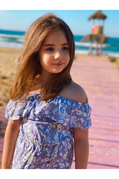 Hilal Akıncı Kids Kız Çocuk Düşük Omuz Çiçekli Büzgülü Elbise