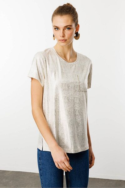 Desen Triko Tricou cu mânecă Laza pentru femei - alb