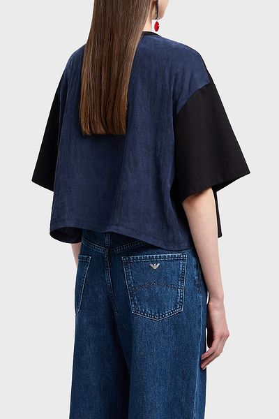 Emporio Armani تي شيرت فضفاض بياقة دائرية وظهر Cupro تي شيرت EW 000488   AF12911 UC001
