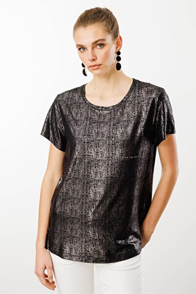 Desen Triko Women's Black Crew Neck Low Sleeve T-Shirt