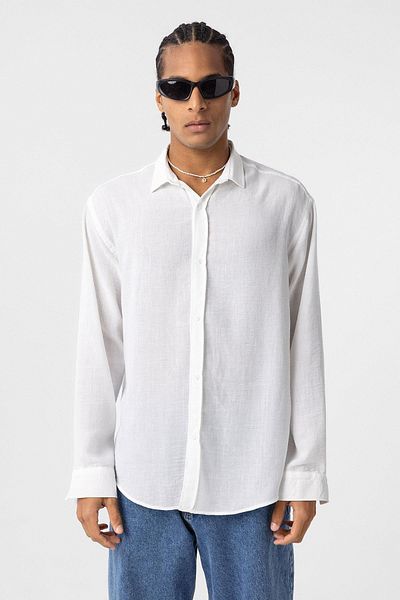 VAMOSCLO Basic Oversize Μακρυμάνικο Λινό Πουκάμισο Λευκό