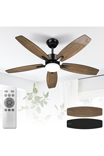 Mefine 106 cm Tavan Vantilatörü ve LED Aydınlatma,Sessiz, 5 Ahşap Kanatlı