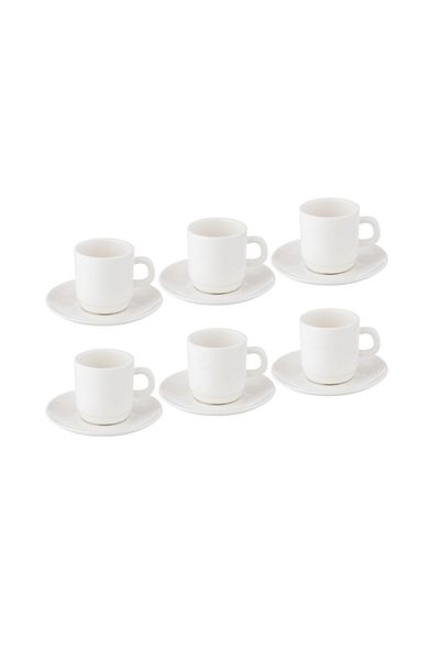 Dania Turkish coffee cup set, plain white porcelain, 6 cups and 6 saucers