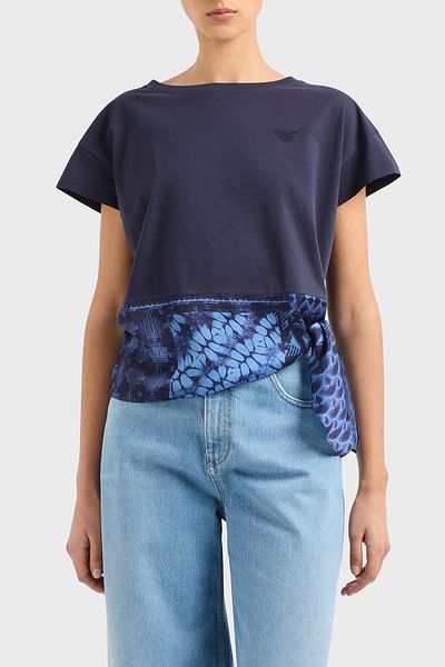 Emporio Armani تي شيرت قطني بقصة عادية ومزين بالساتان تي شيرت EW 001524   AF12597 FB119