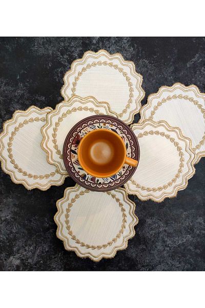 Çt Çeyizci Tekstil Presentation Napkin, Cocktail Napkin, Coffee Side Presentation Holder, Cup Pad 6 Pieces Presentation Napkin