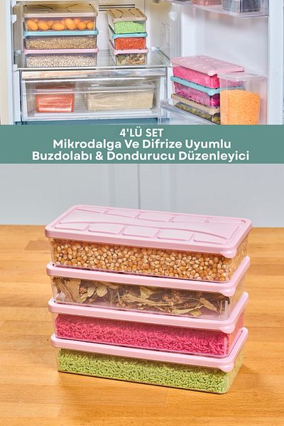 welcomein 4 Pieces 8 Pieces Microwave and Diffracted Suitable Storage Container 1X1100 ml Freezer Organizer Fresh Box