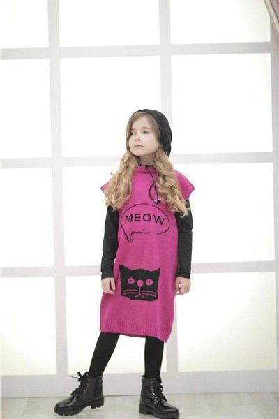 Hilal Akıncı Kids Girl's Cat Model Knitwear Dress