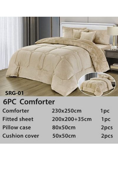Moon 6 Pieces Winter Comforter Set One Velvet Side And One Side Fur Queen Size 230x250 cm
